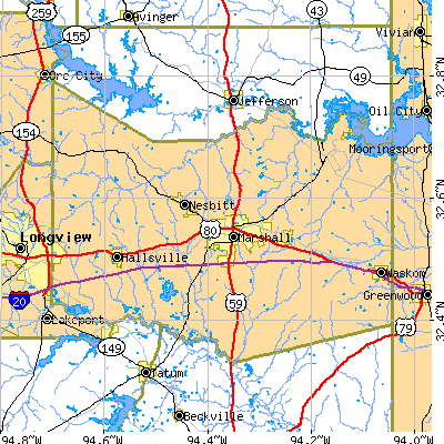 Harrison County close-up map