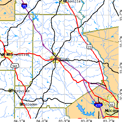 Monroe County close-up map