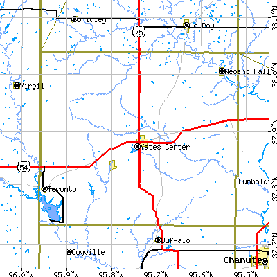 Woodson County close-up map