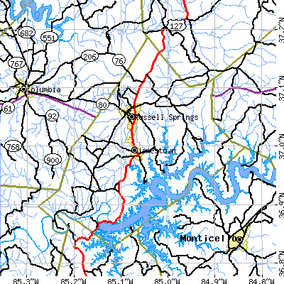 Russell County close-up map