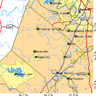 Hays County close-up map
