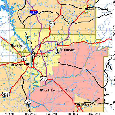 Muscogee County close-up map