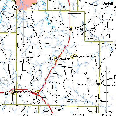 Texas County close-up map