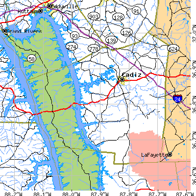 Trigg County close-up map