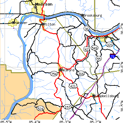 Trimble County close-up map