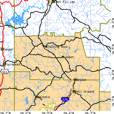 Pickens County close-up map