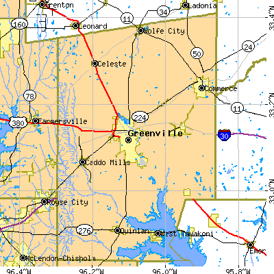 Hunt County close-up map