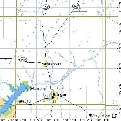 Hutchinson County close-up map