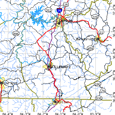 Whitley County close-up map