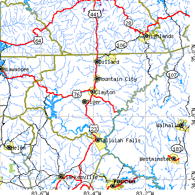 Rabun County close-up map