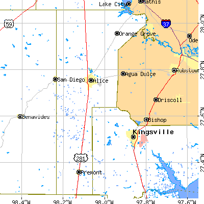 Jim Wells County close-up map