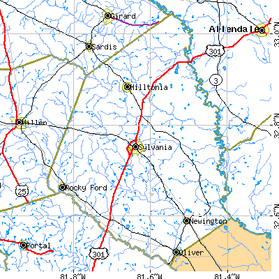 Screven County close-up map