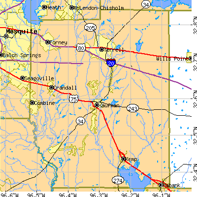 Kaufman County close-up map