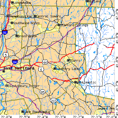 Tolland County close-up map