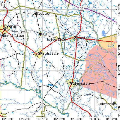 Tattnall County close-up map