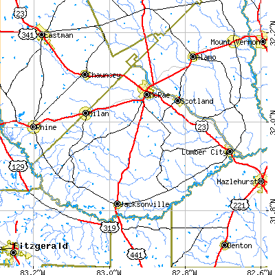 Telfair County close-up map