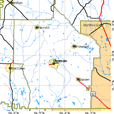 Terrell County close-up map