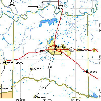 Lamar County close-up map