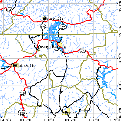 Towns County close-up map