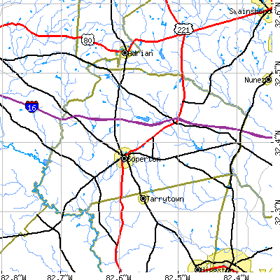 Treutlen County close-up map