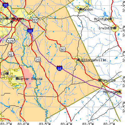 Twiggs County close-up map