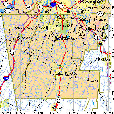 Walker County close-up map