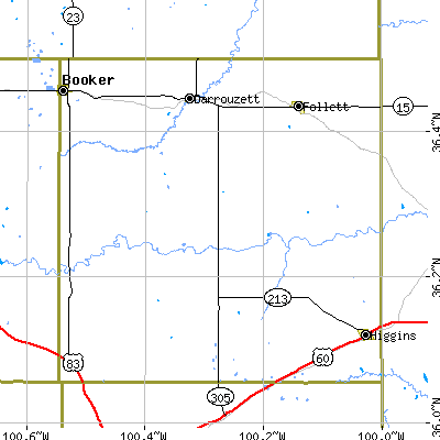 Lipscomb County close-up map