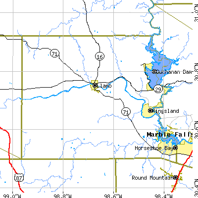 Llano County close-up map