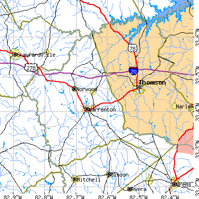 Warren County close-up map