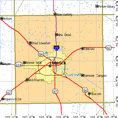 Lubbock County close-up map