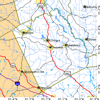 Wilkinson County close-up map