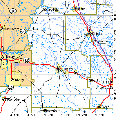 Worth County close-up map
