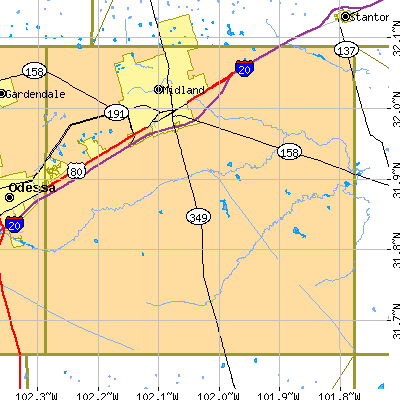 Midland County close-up map