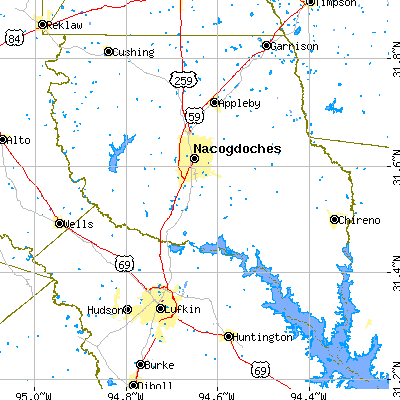 Nacogdoches County close-up map