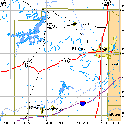 Palo Pinto County close-up map
