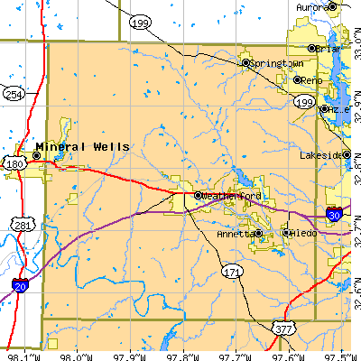 Parker County close-up map