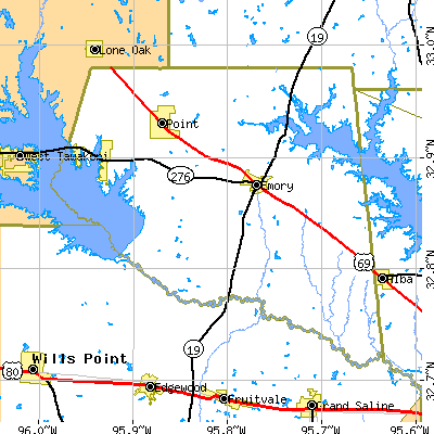 Rains County close-up map