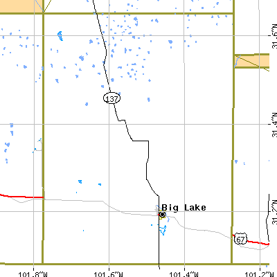 Reagan County close-up map