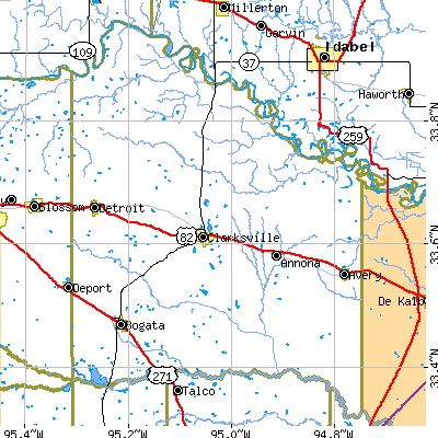 Red River County close-up map