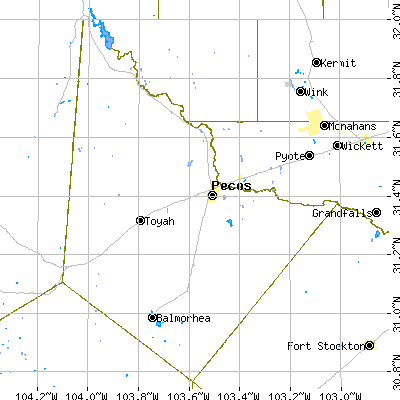 Reeves County close-up map
