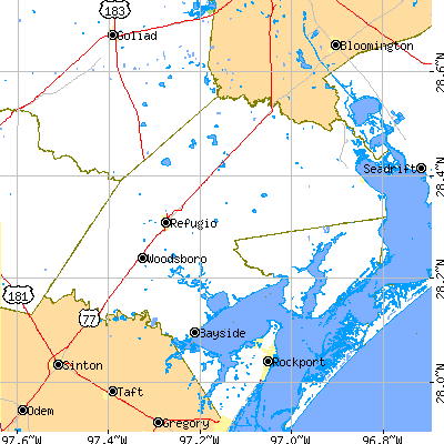 Refugio County close-up map