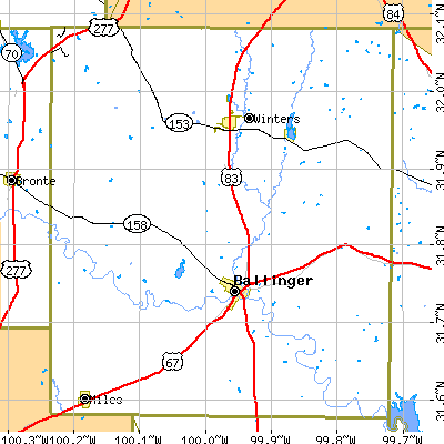 Runnels County close-up map