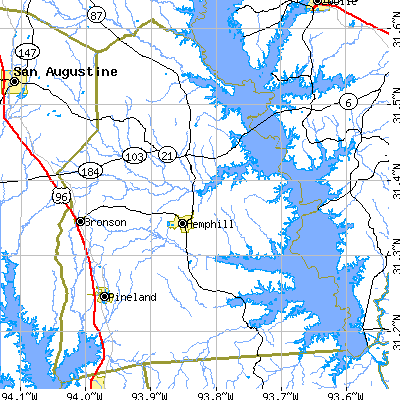 Sabine County close-up map