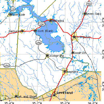 San Jacinto County close-up map