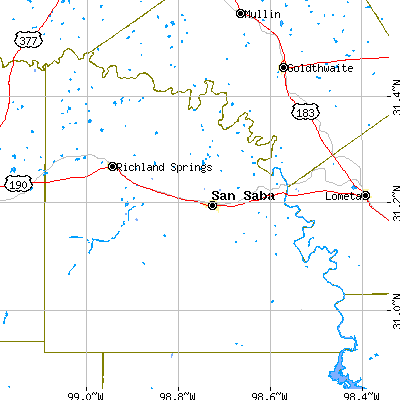 San Saba County close-up map