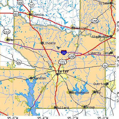 Smith County close-up map