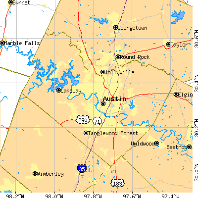 Travis County close-up map