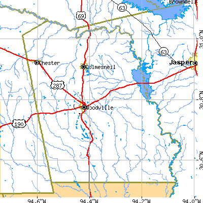 Tyler County close-up map