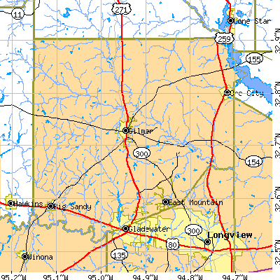 Upshur County close-up map