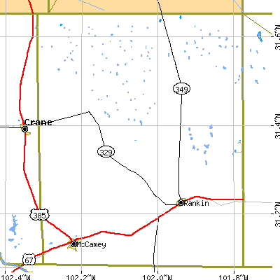Upton County close-up map